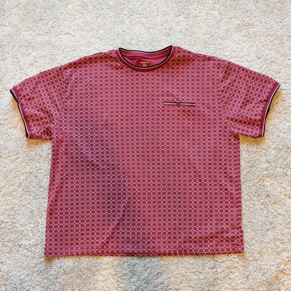 Fashion Nova Men T-Shirt Mens XXL Burgundy Geometric Print Short Sleeve